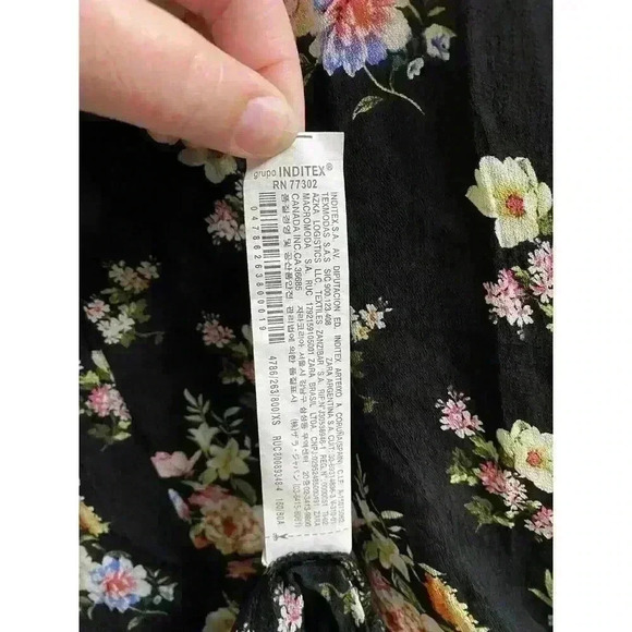 ZARA BLACK FLORAL SEMI SHEER CHIFFON TUNIC RUFFLE LAYERS DRESS MOCK NECK SIZE XS - Picture 13 of 14